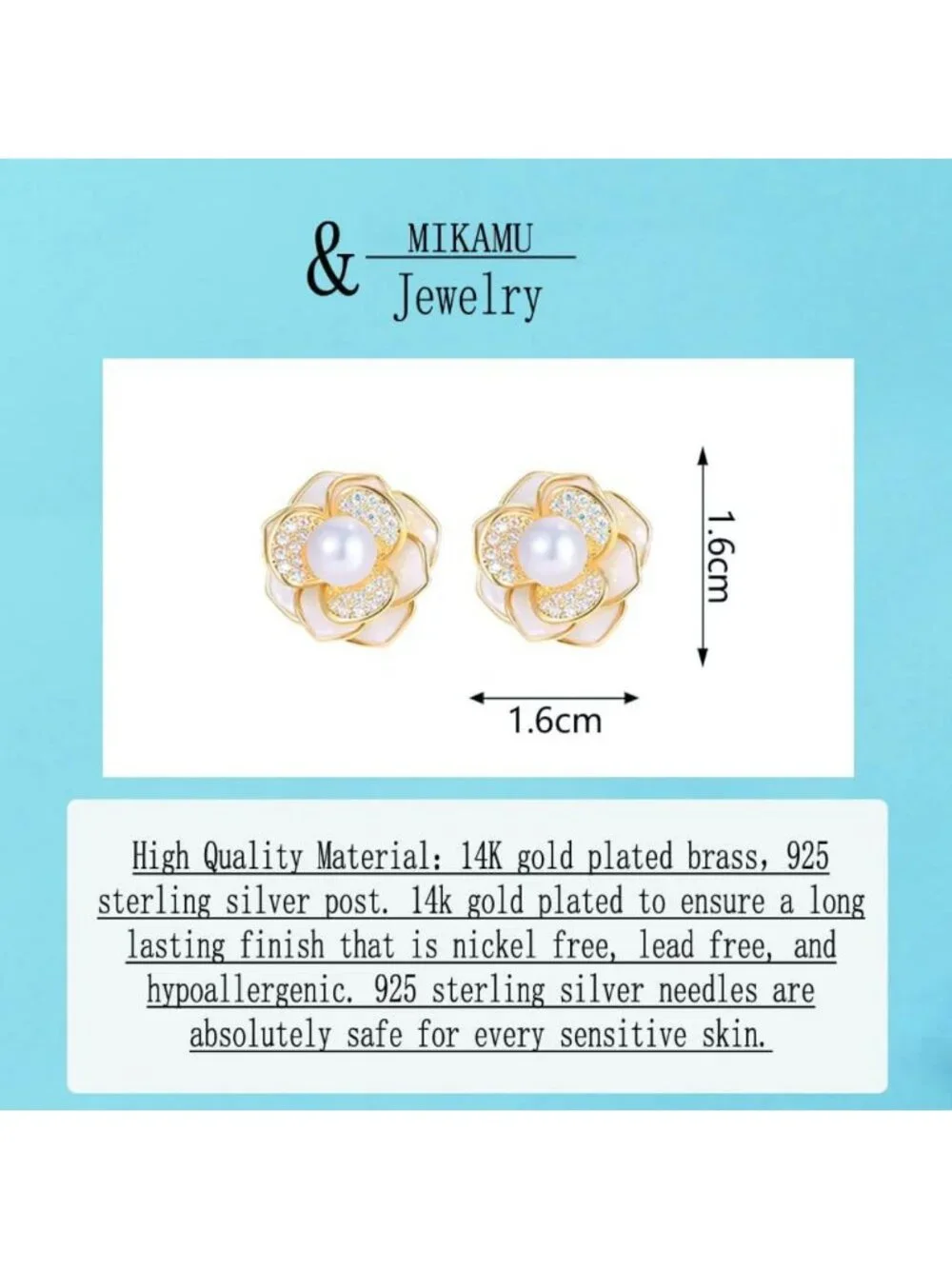 Elegant Pearl Flower Stud Earrings - 14K Gold Plated, CZ Cubic Zirconia Jewelry